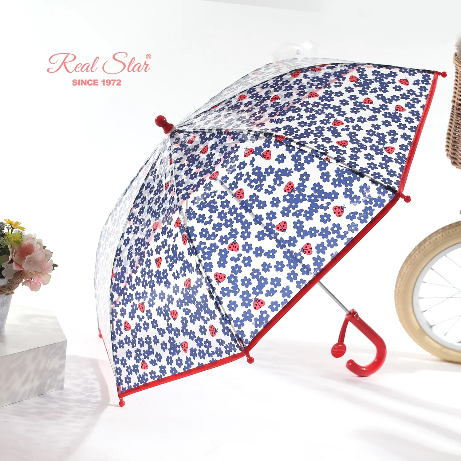 

RST ladybug and flower printing fiberglass frame children umbrella 17 inches small baby boy and girl kid umbrella