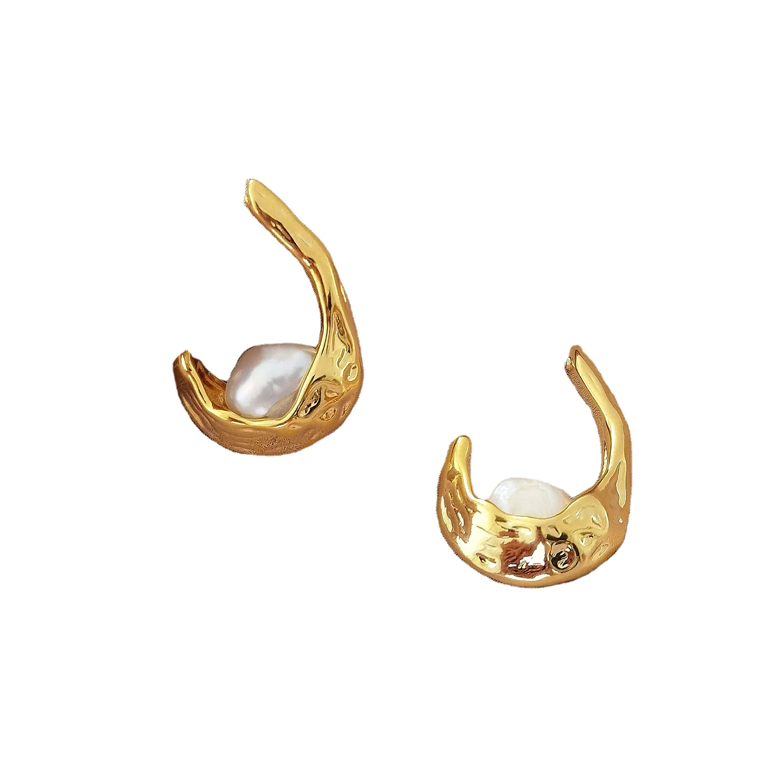 

Hyacinth Irregular Crescent Moon Baroque Pearl 925 Silver Needle Classic Earrings