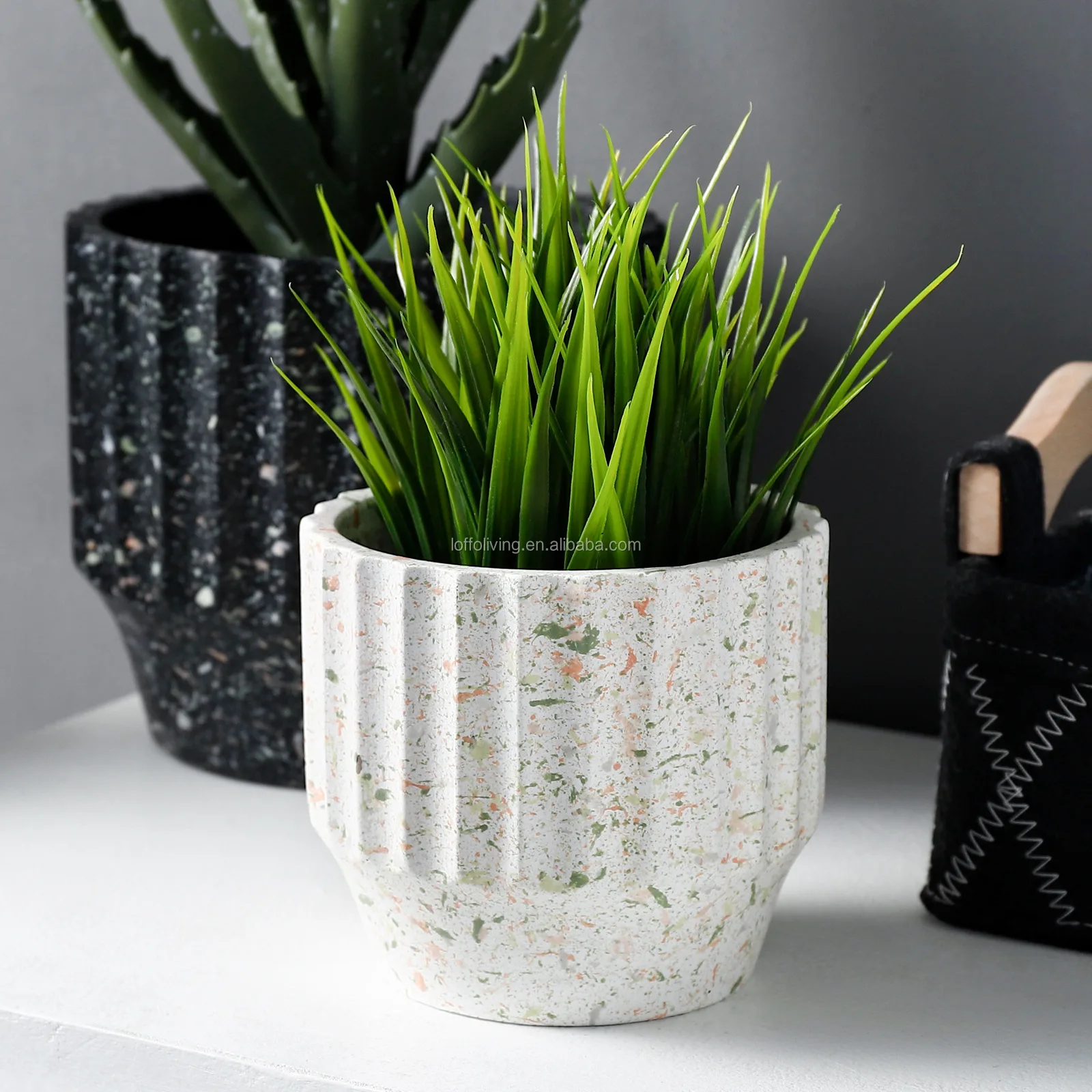 Decorative Cement Flower Pot Round Simple Personality Matt Blasting