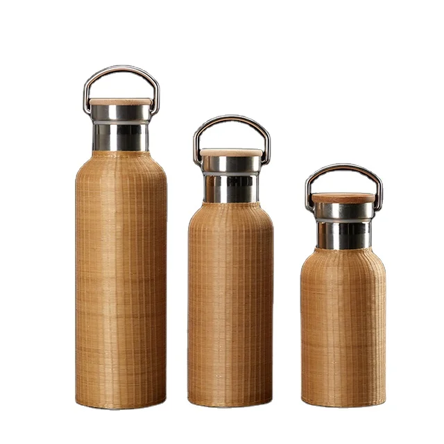 

304 Stainless steel portable insulation water bottle bamboo weaving water bottle