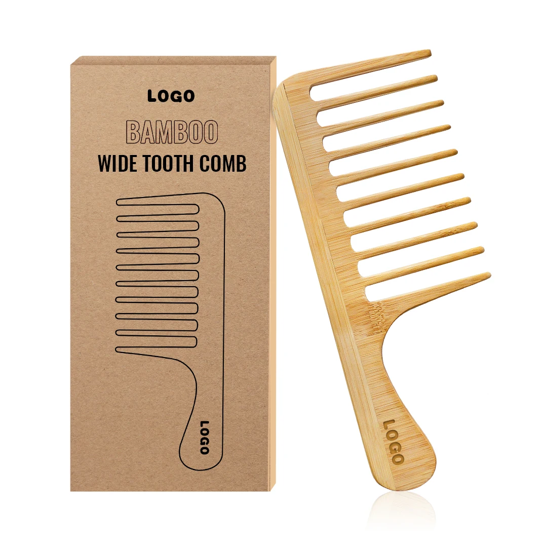 

Custom Logo Wide Tooth Comb Handmade Natural Bamboo Hair Comb With Long Handle