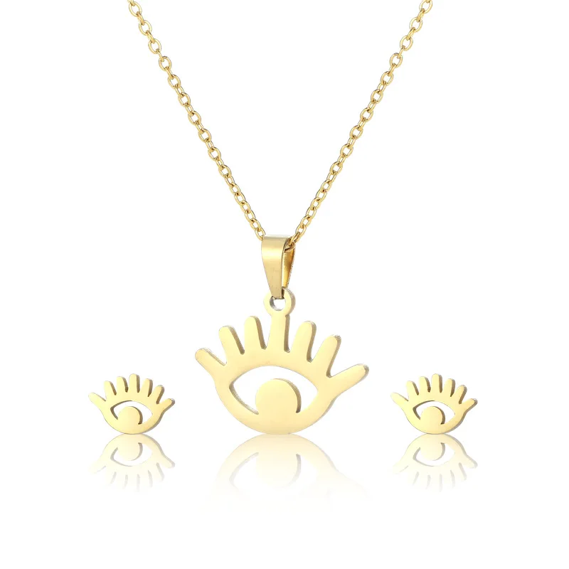 

Wish Hot Sale Evil Eye Necklace Stainless Steel Necklace Gold Plated Necklace Set, As picture