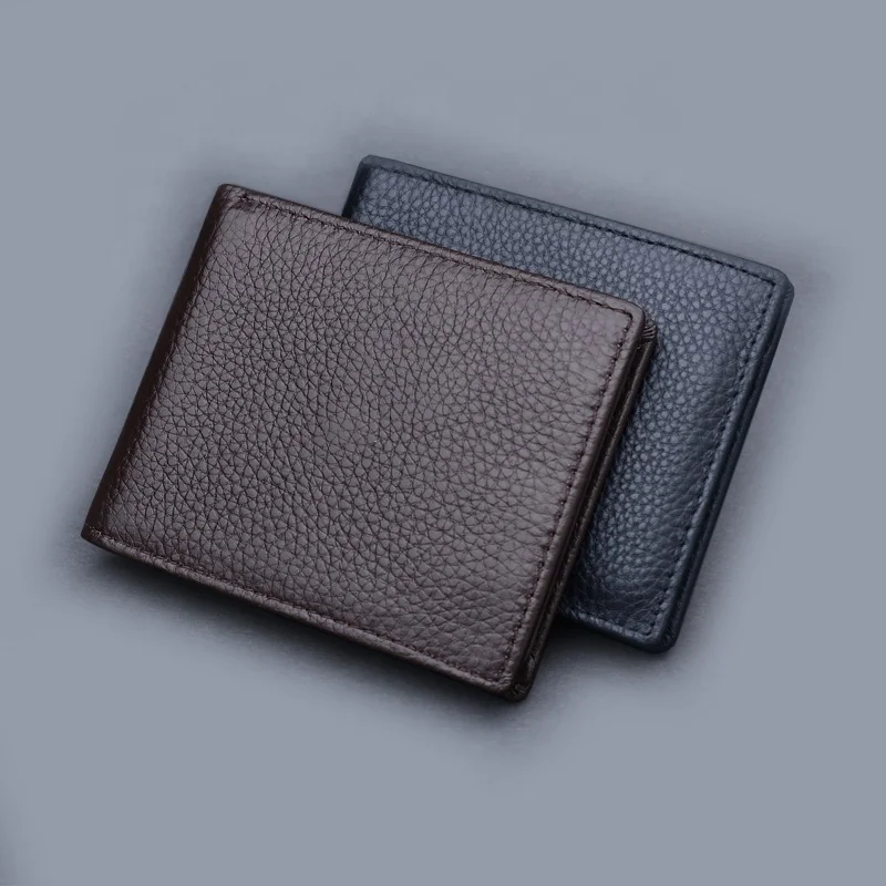 

Hot product african wallet real leather litchi pattern open wallets bifold slim made in China, Black/coffee
