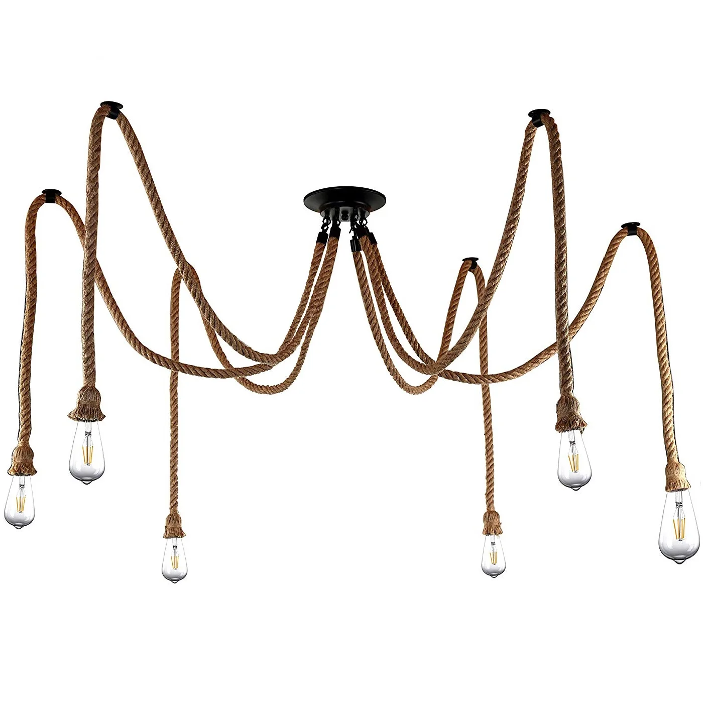 6 Heads American Country Retro Industrial Hemp Rope Chandelier Living Room Restaurant pendant lights light Fixture Not Included Bulb