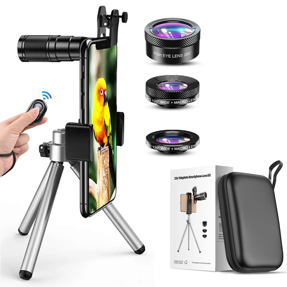 

APEXEL Cell Phone Camera Lens Universal Kit 4 in 1 22X Mobile Phone Monocular Telescope Wide Angle Macro Fisheye Lens for iPhone