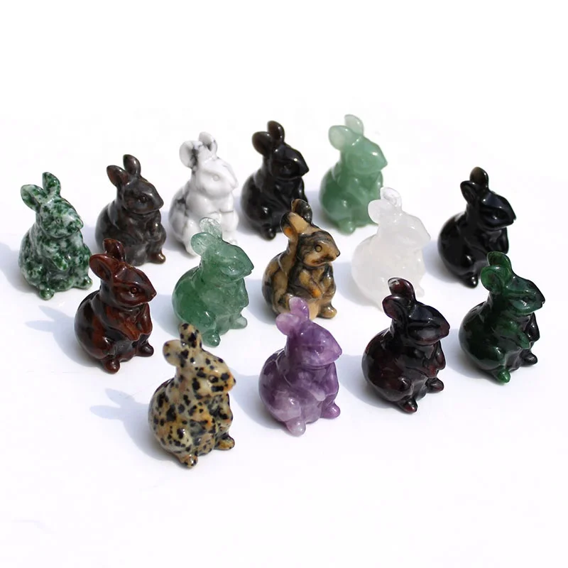 

Bulk Wholesale 1.5inch Natural Mixed Gemstone Crystal Healing Mini Animal Peter Rabbit Carving For Home Decoration