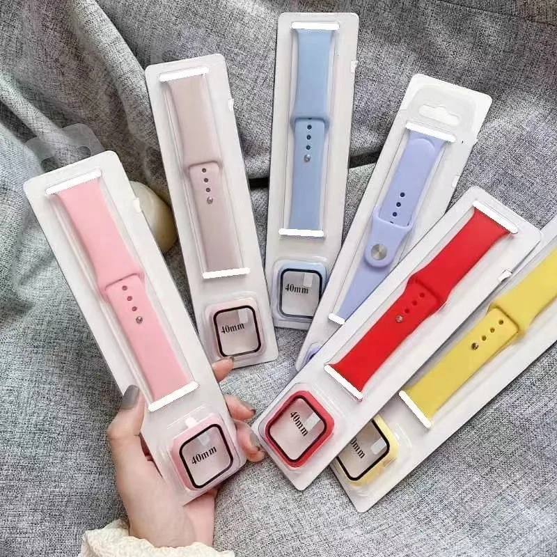 

High quality 2 in 1 watch strap case with glass replacement silicone watch band watch cover for apple iwatch 7 41mm 45mm
