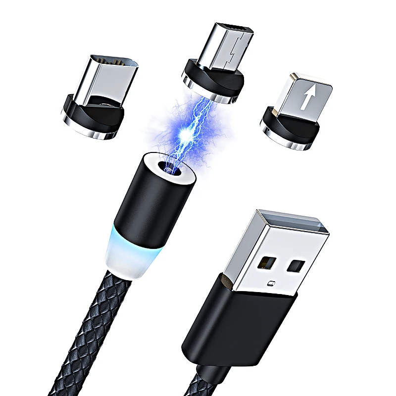 

led magnetic charging cable.3 in 1 cable 360 Degree Nylon Braided Micro USB Phone Data Line micro usb charging cable