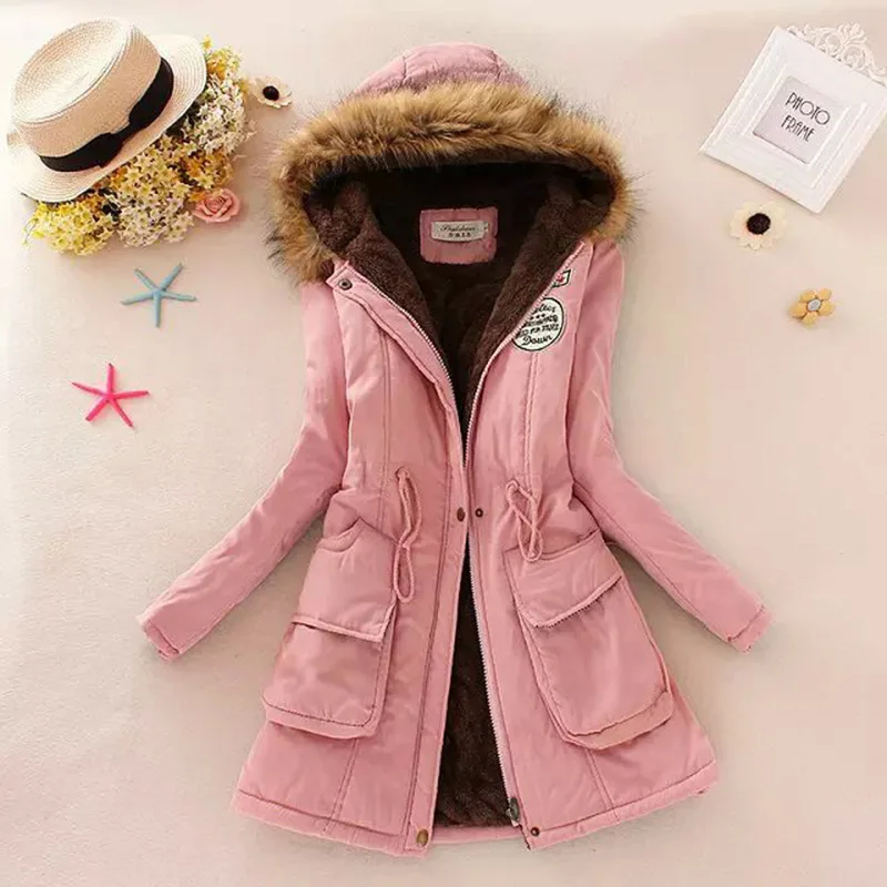 

Aliexpress Amazon Best Sale Women Thicken Long Coat Warm Winter Hooded Fur Collar Parka Coat, 16 colors