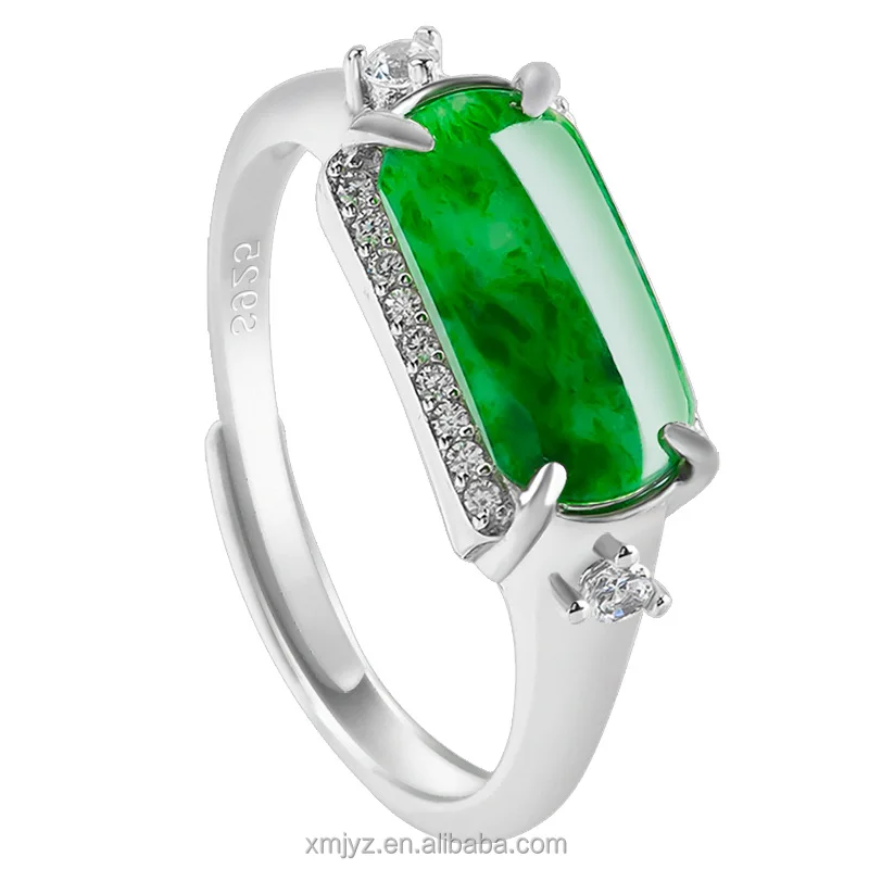 

Certified Grade A S925 Silver Natural Emerald Green Saddle Ring Ice Jade Stone Ring Fashion Ring Men's And Women's Adjustable