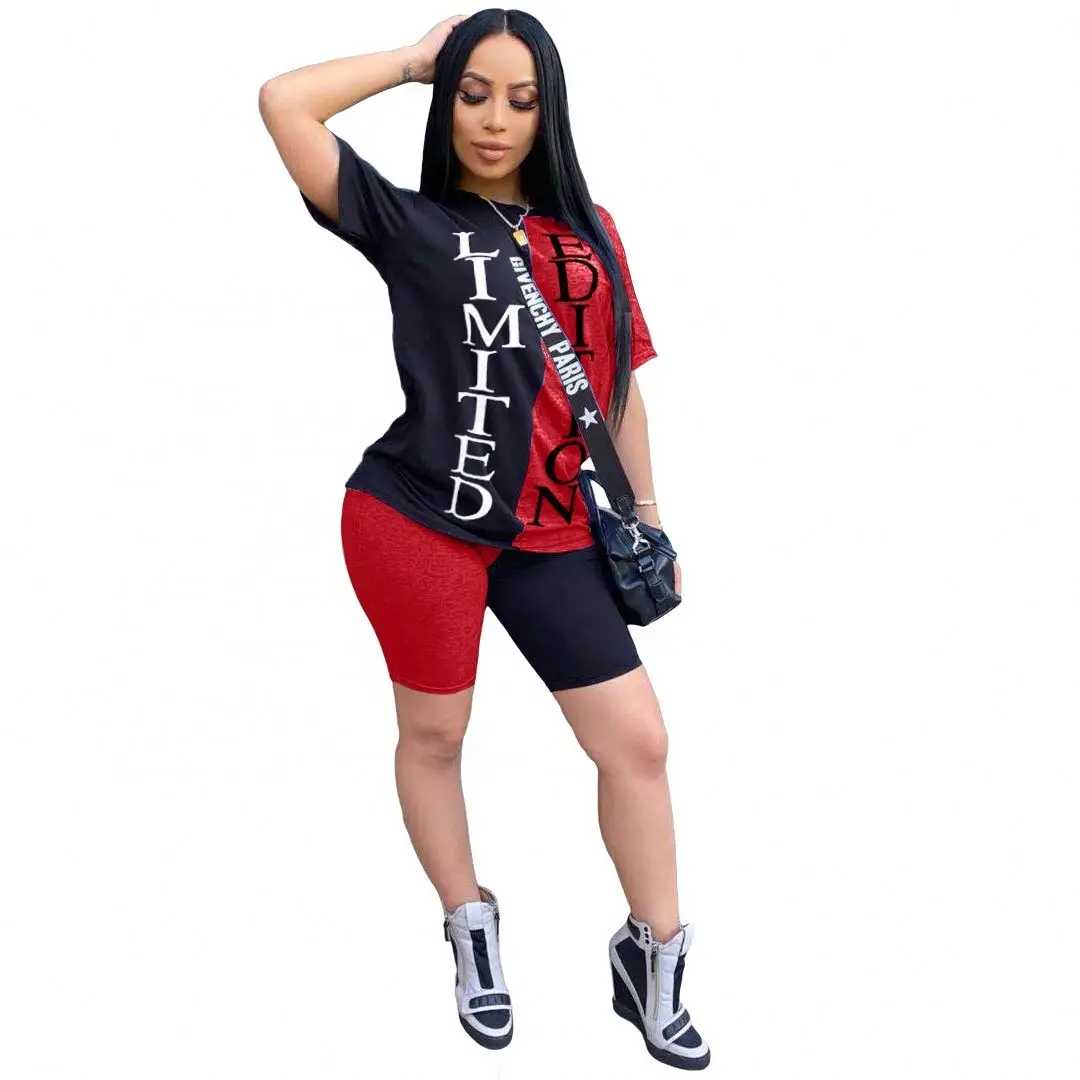 

2020 new offset printing splicing leisure Women sports two-piece suit