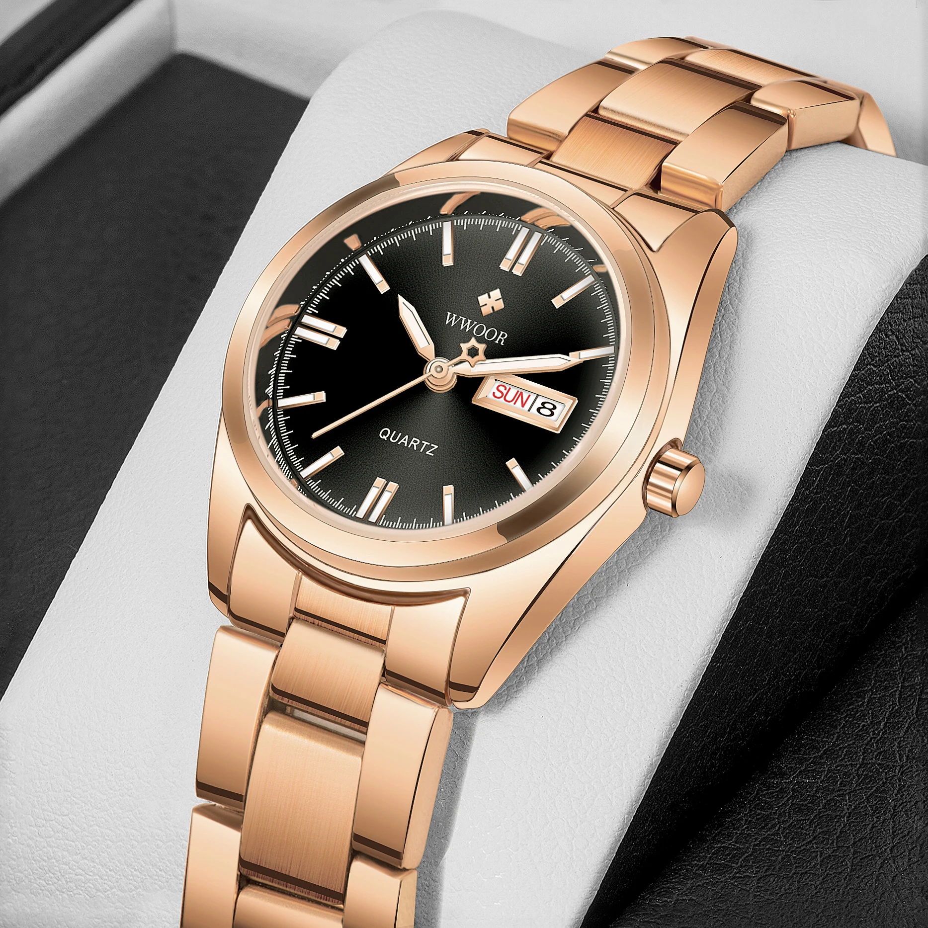 

Women Watches Luxury Brand Day Week Quartz Ladies Rose Gold Stainless Steel Clock Dress Watch Ladies, 13 colors