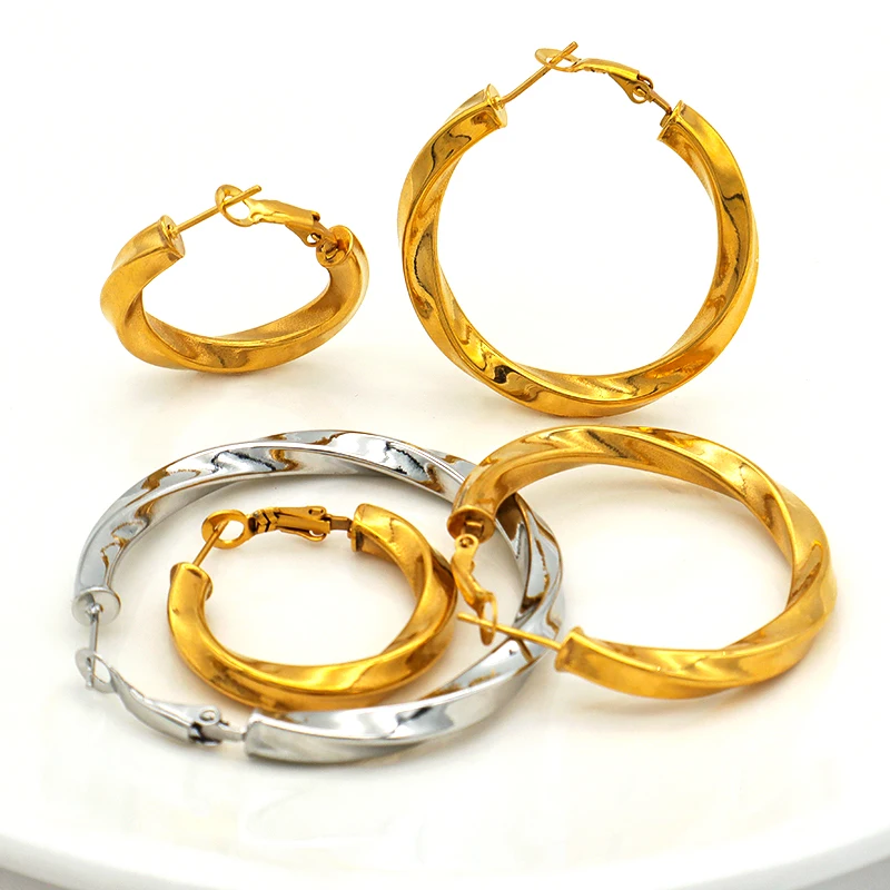 

WE038 Trendy jewelry 2021 punk jewelry 18k gold plated stainless steel chunky hoop earrings