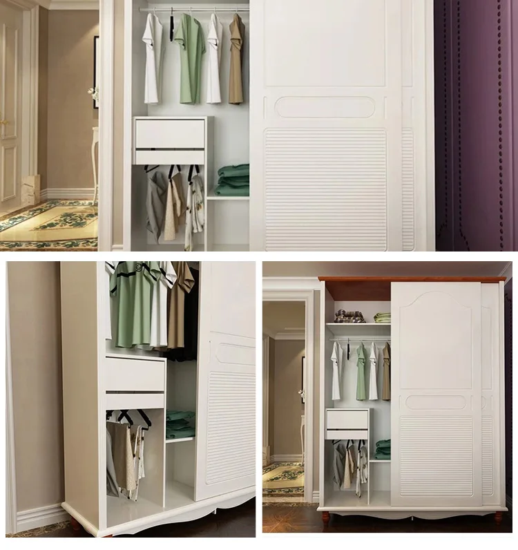 Wholesale  new design modern wooden white fitted wardrobe with sliding white lacquer door two door wardrobe