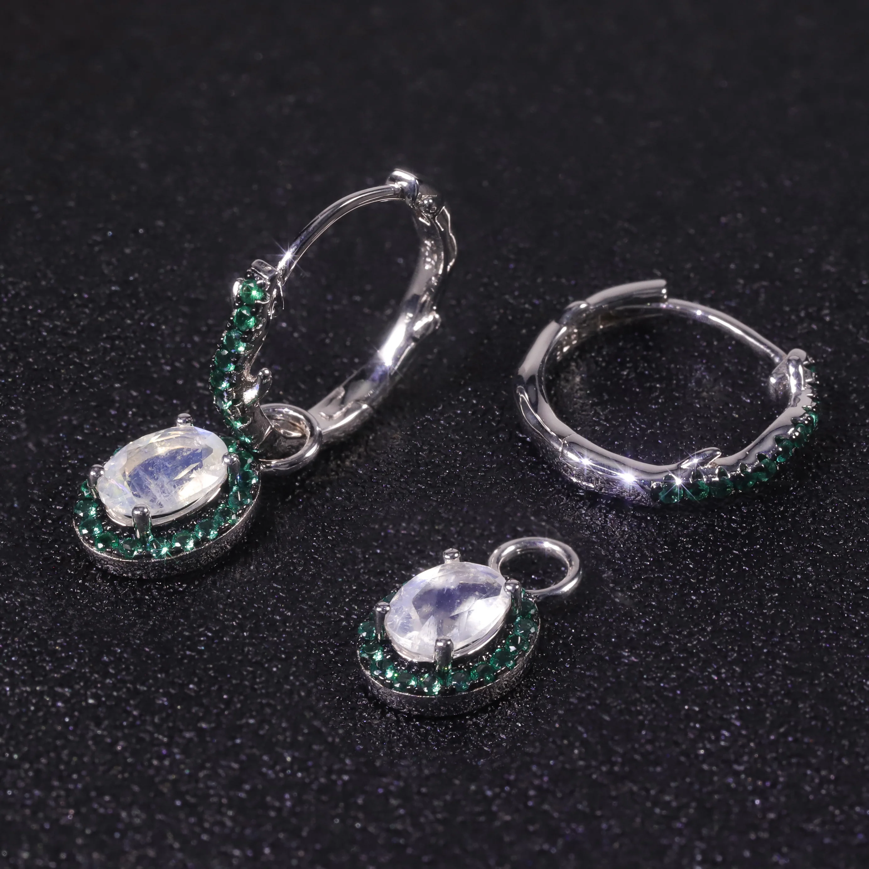 

C8211 Abiding Fine Jewelry Wholesale Statement White Gold Plated Rainbow Moonstone 925 Sterling Silver Earrings