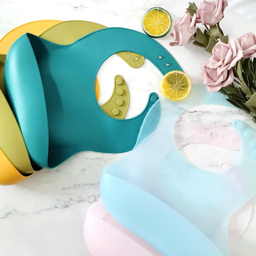 

Custom Colors BPA Free Food Catcher Soft Waterproof Silicone Baby Bib