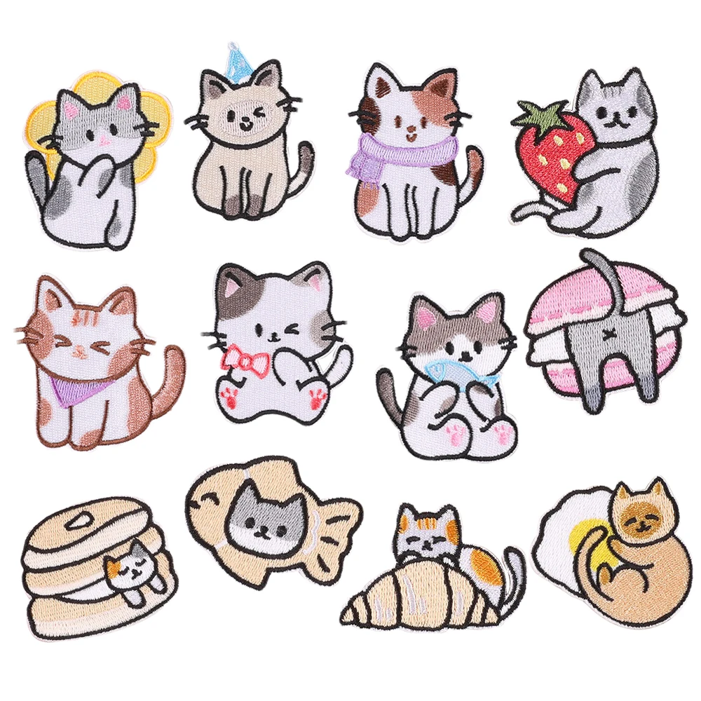 

low moq self-adhesive backing machine embroidery cat sticker patches for clothes