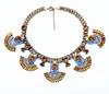xl00617 African Tribal Style Vintage Gold Plated Crystal Rhinestone Glass Fancy Shape Chunky Statement Necklace