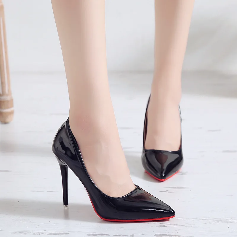 

TX New Korean style pointed toe high-heeled shoes women's stiletto patent leather red wedding shoes