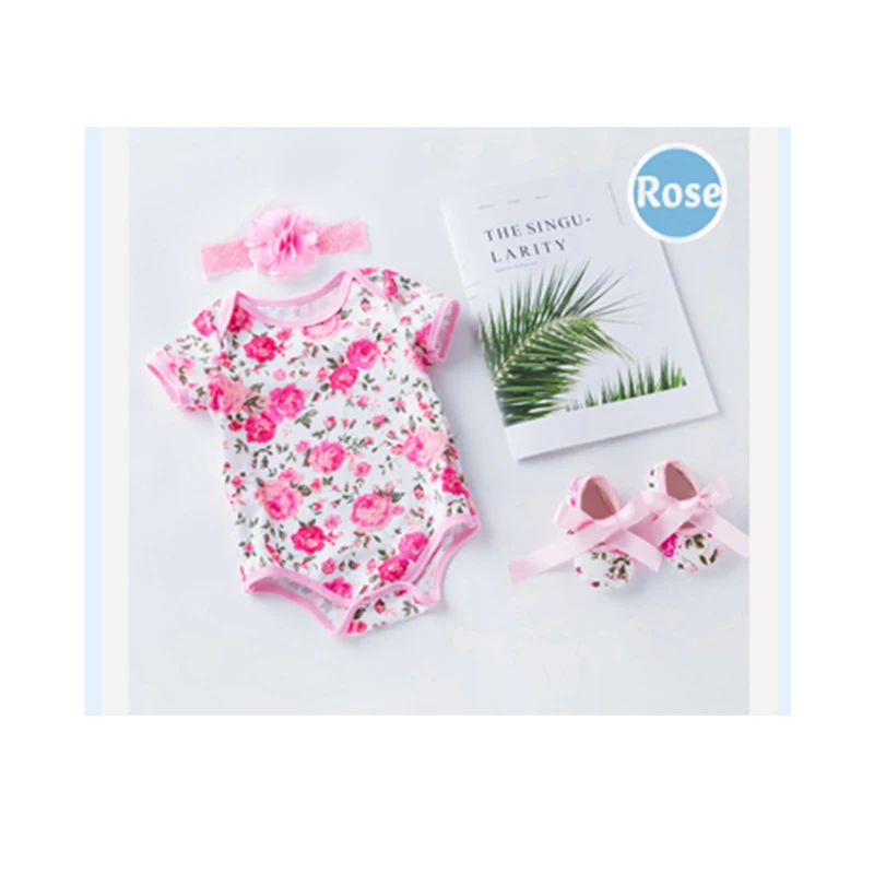 

Factory direct baby jumpsuit summer short-sleeved rose floral deer leopard print children's clothing baby romper, As picture shown