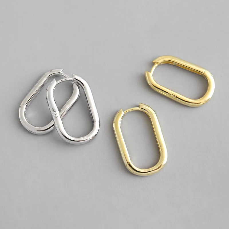

Lotus Fun Minimalist Oval Hoop Earings Korean Style 925 Sterling Silver Geometric Circle Earrings for Woman