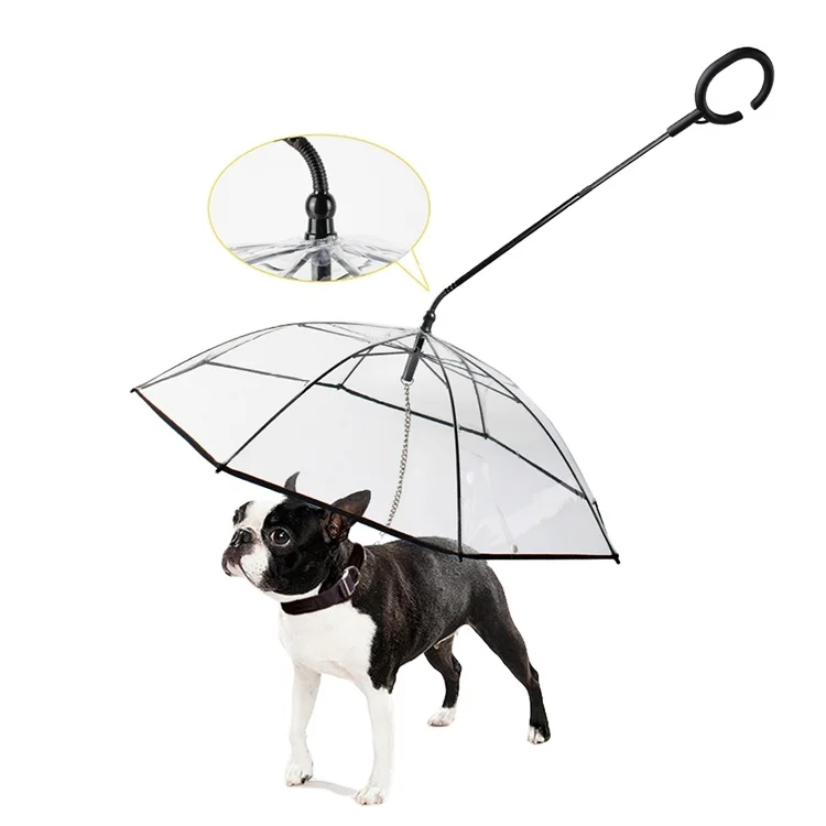 

Dog Retractable Handle-free Transparent Umbrella Rainy Day Walking Dog Umbrella Leash, White
