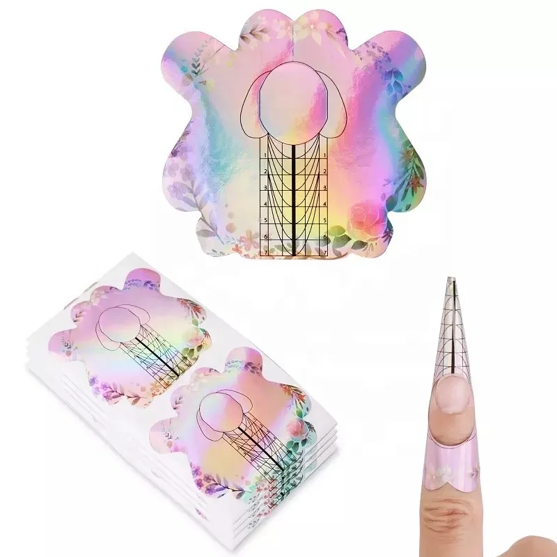 

2021 Newest Fashion Design 300pcs/roll Nail Forms Laser Thicken Acrylic Nail Forms For Nail Tools, Colorful
