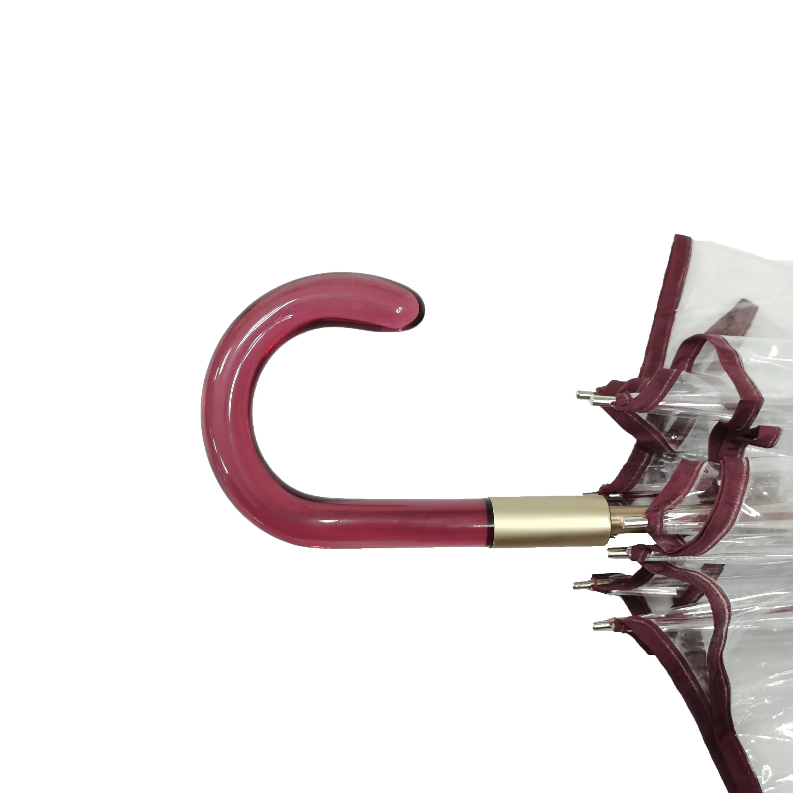 
Colorful Pipings Acrylic J Shape Handle Transparent Straight Umbrella With Customized 