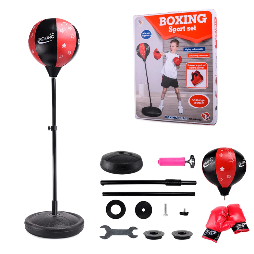 

Adjustable Fitness Boxing Punch Pear Speed Ball Relaxed Boxing Punching Bag Speed Bag For Kids Children+Glove+Pump+Base+ Poles, Black red