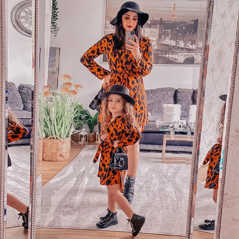 

YS6020 Family summer outfits leopard print mom and daughter matching party dresses