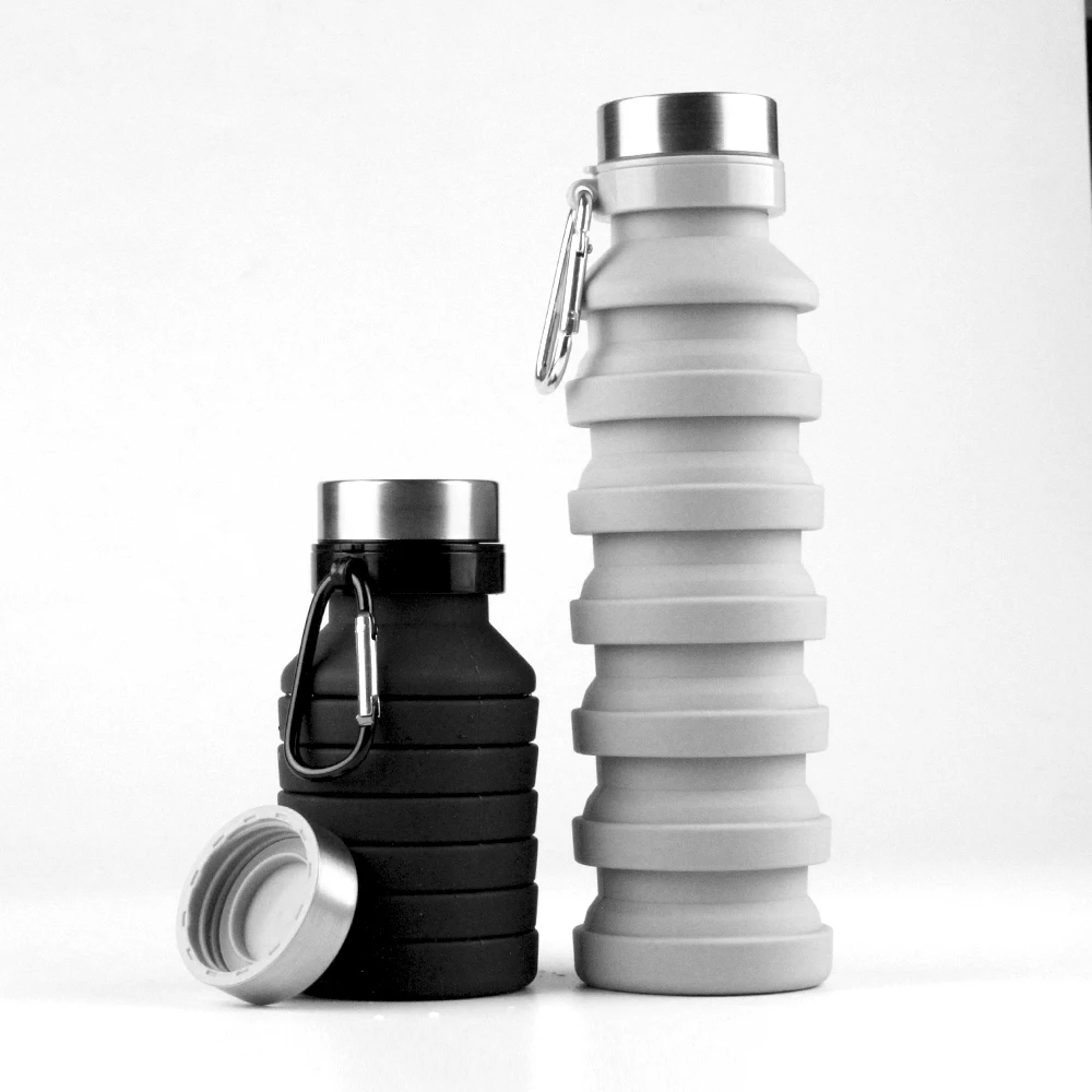 

High quality dishwasher safe 550ml silicone fodable sports travel bottle water collapsible for Bike, Can be customized as per the pantone number