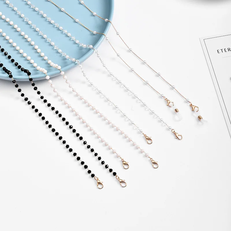 

Metal Mask Chains Glasses Chain Pearl Sunglasses Lanyards Neck Strap Black Crystal Pearl glasses face mask chain for women