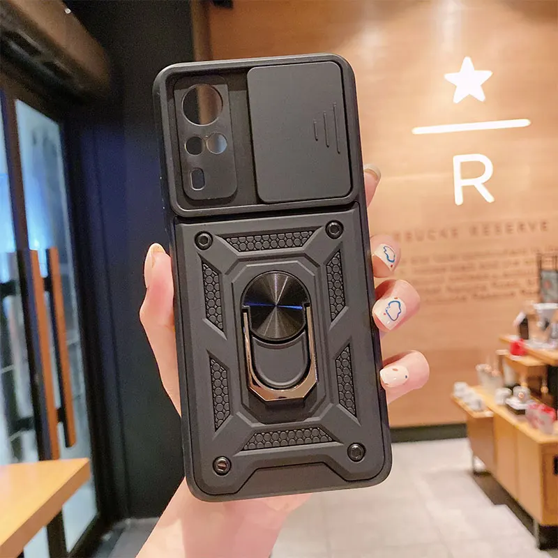 

For Vivo Y51S Mobile Phone Case Back Cover Slide Camera Lens Protector Shockproof Ring Holder Camouflage Phone Case, As picture show