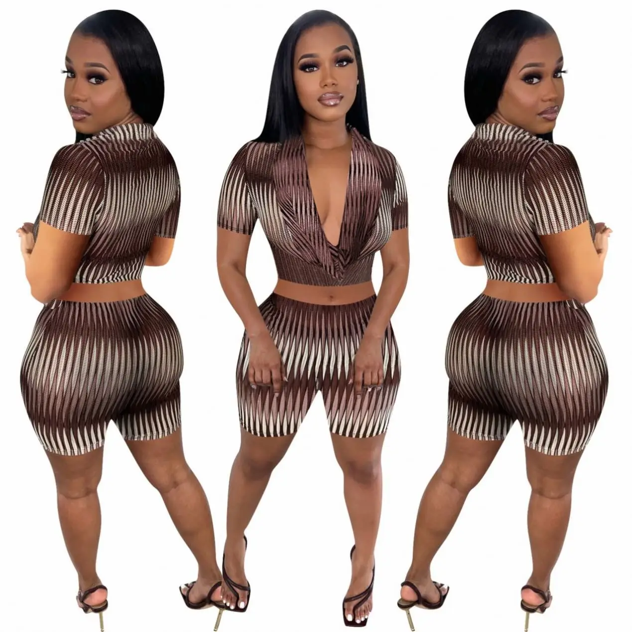 

Amazon new fashion sexy print hollow out 2 piece set two piece set women clothing