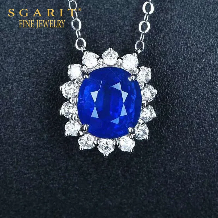 

SGARIT beautiful bridal wedding jewelry 1.6ct natural royal blue sapphire choker 18k gold pendant necklace