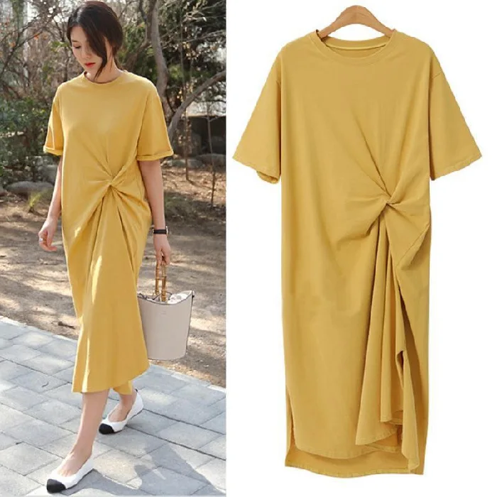 

New style oversize women clothing dresses summer skirt Solid color casual styleT shirt dress long dresses women lady elegant, Yellow,green,black