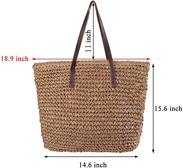 

New Arrivals customize hand bags vendor Women Straw Woven Tote Large Beach Handmade Weaving Shoulder Bag Handbag ladies, 4 colors