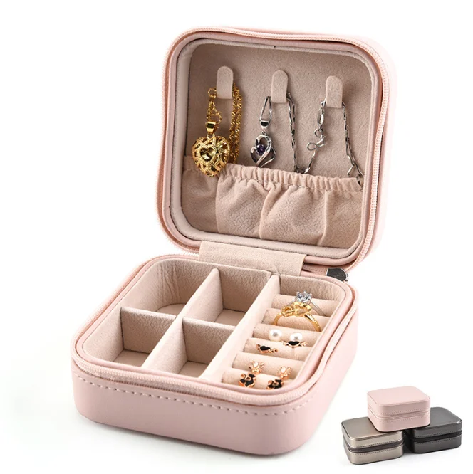 

Custom Logo PU Leather Small Portable Packaging Jewellery Box Organizer Noble Best Wish Travel Pink Earring Jewelry Box