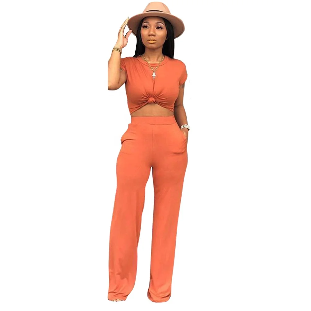 

Solid color crop top comfy matching two piece set and women clothing