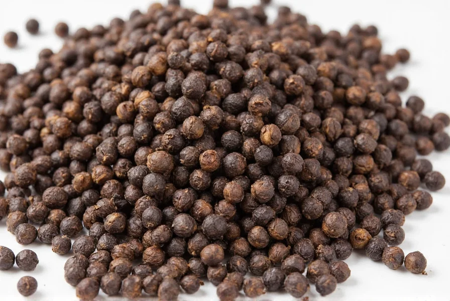 Close-up comparison of different black pepper grind sizes showing 16 mesh as medium-coarse texture