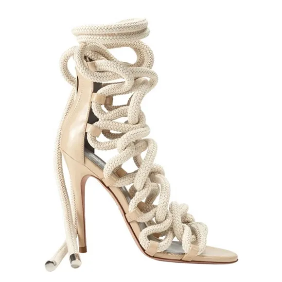 

2021 Hot Sale Women Rope High Heel Sandals Sexy Lady Lace Shoes Back Zipper Sandals