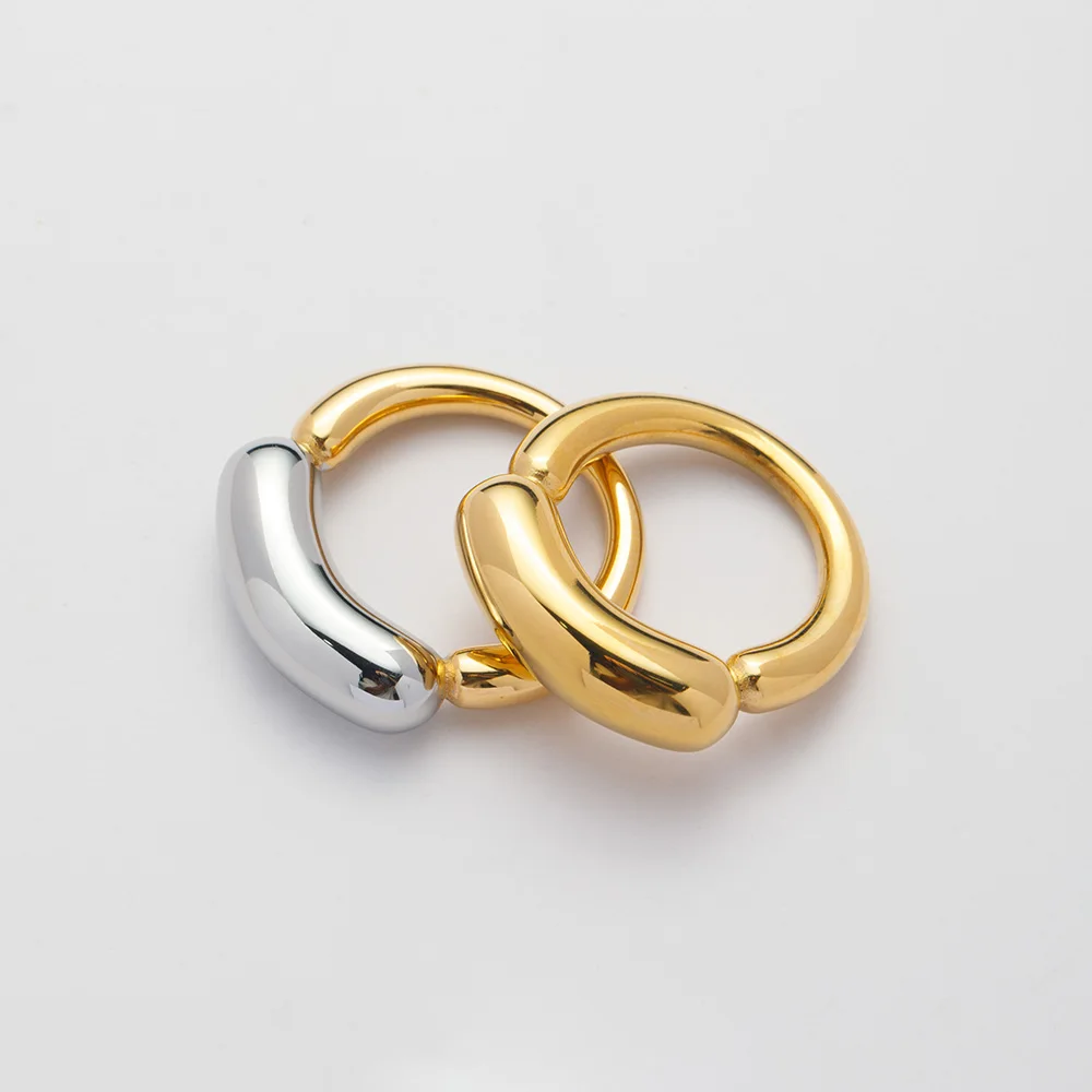 Fashion Non Tarnish Jewelry Waterproof 18K Gold Plated Stainless Steel Two Tone Smile Chunky Ring Statement Ring YF3592