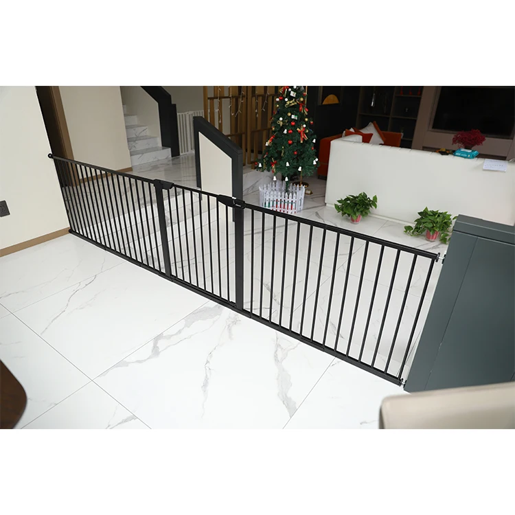 

High quality retractable dog gate dog gate with door Automatically Closes Locks custom metal dog gate, Black