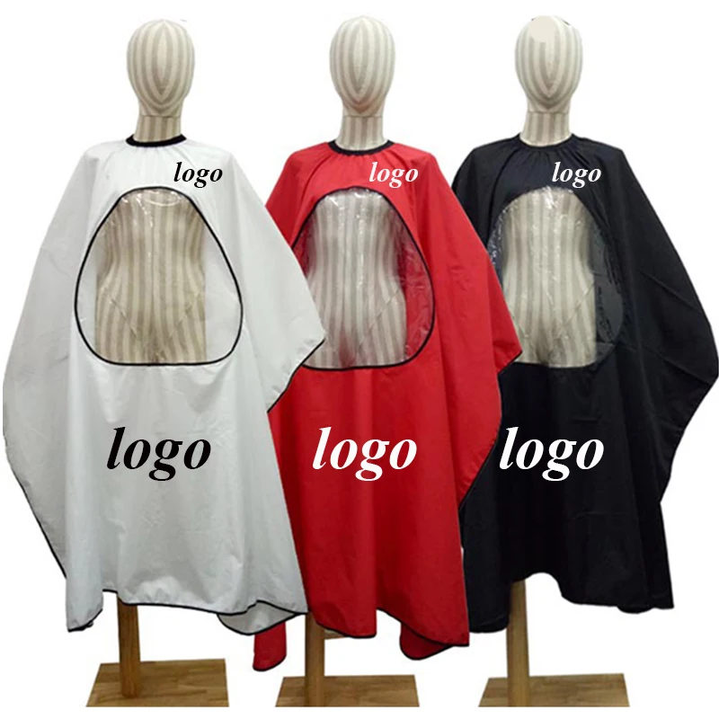 

Accept customized logo adult hairdressing cape with transparent viewing window waterproof salon barber haircut capes gown aprons, Red/black/white/blue/yellow