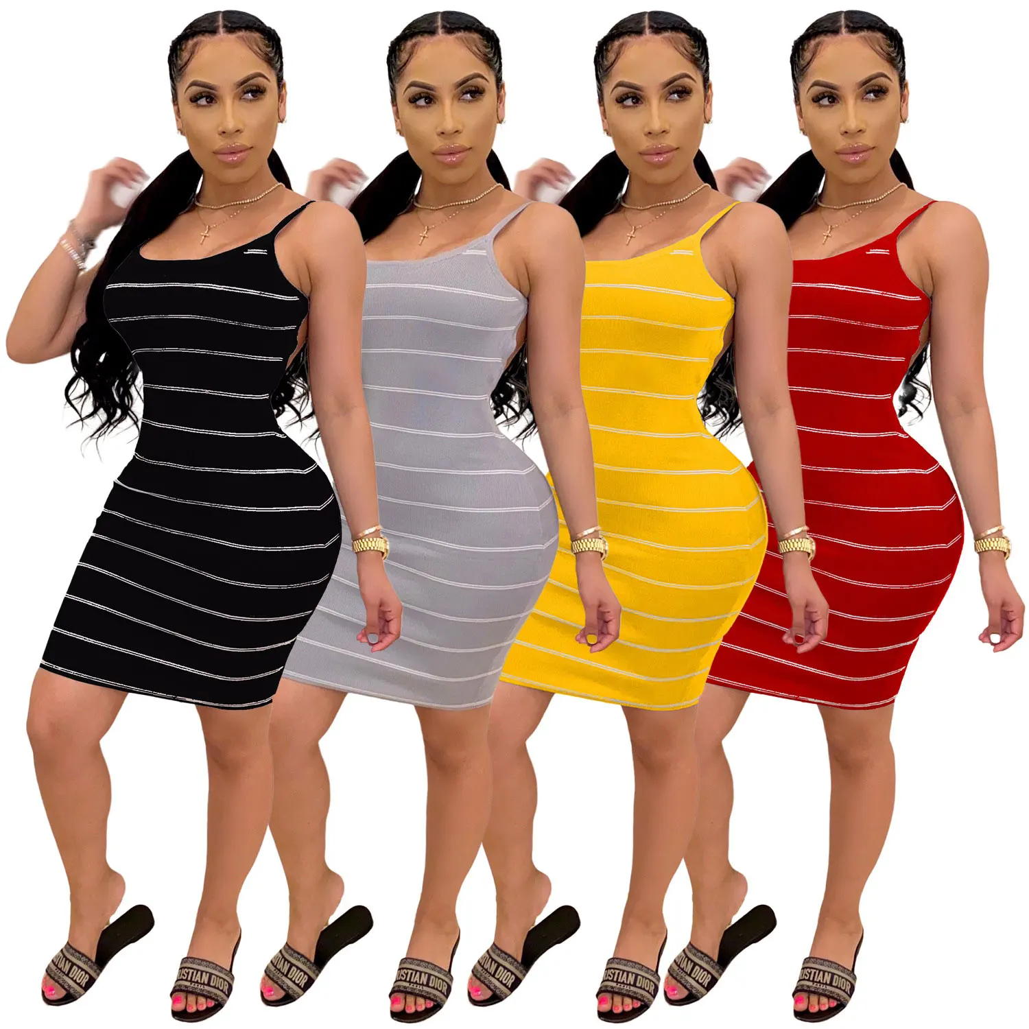 

20501-MX68 sexy backless design 4 colors striped womens dresses sehe fashion