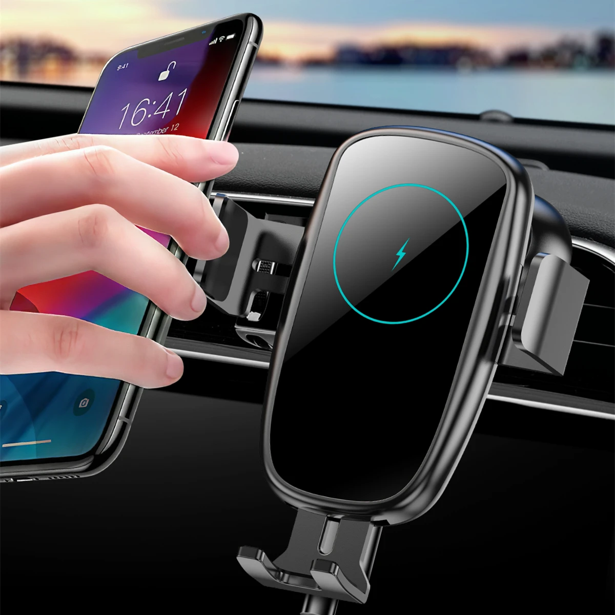 

car phone holder wireless charger Wireless Car Charger Mount 10W Fast Charging Automatic Clamping Phone Holder