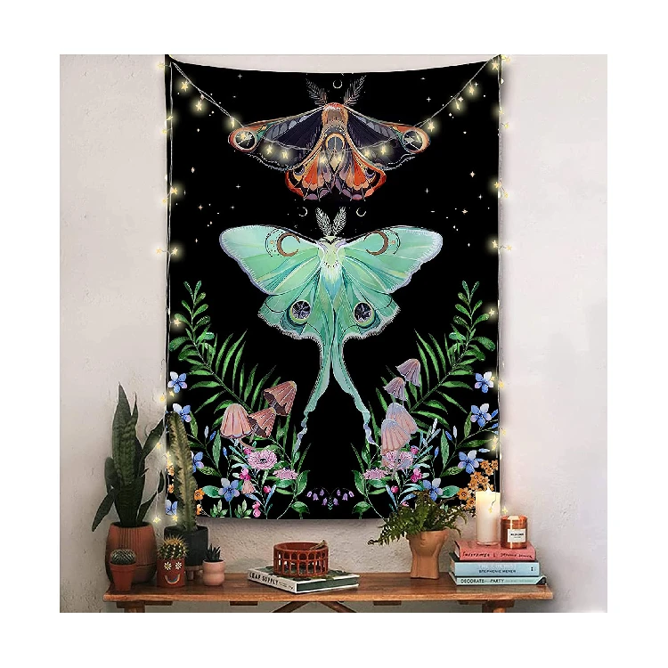 

Best Digital Printed Custom Black Butterfly Wall Hanging Blanket Mushroom Curtain Art Floral Tapestry For Bedroom, Customized color