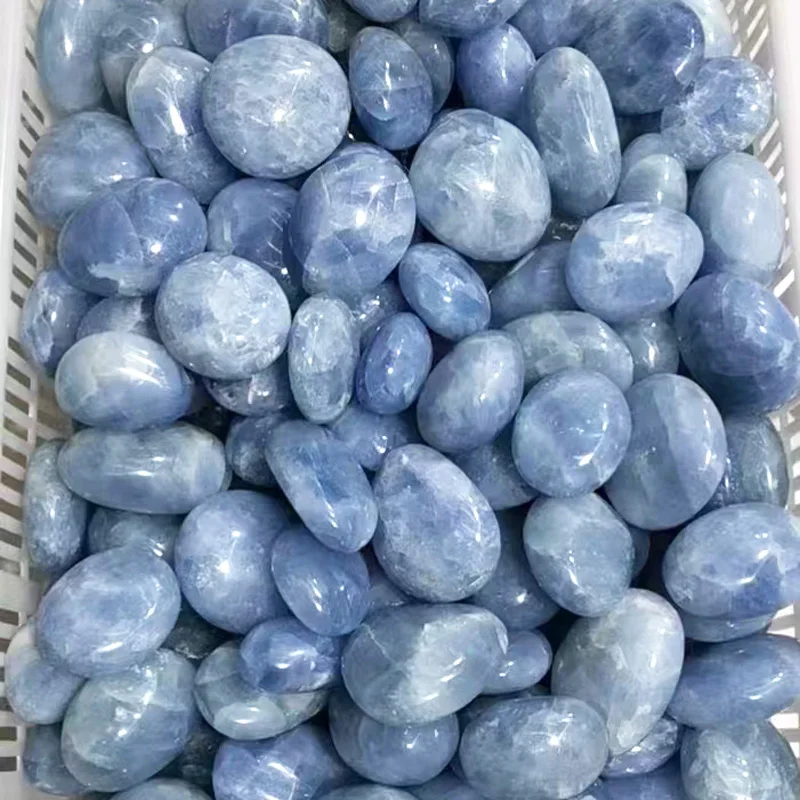 

Wholesale Natural Celestite Healing Stone Hand Carved Crystal Palm Tumbled For Decoration