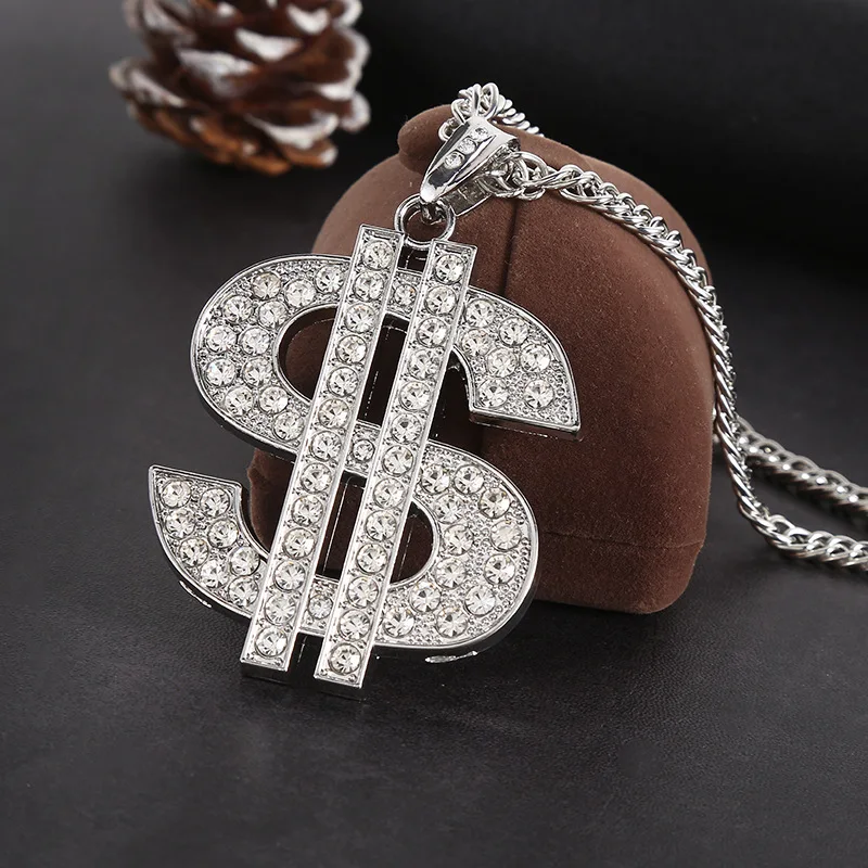 

Hot Selling Hip-Hop Exaggerated Alloy Diamond Studded Dollar Mens Necklaces Dollar Symbol Pendant Fashion Jewelry, Gold,silver,rose gold