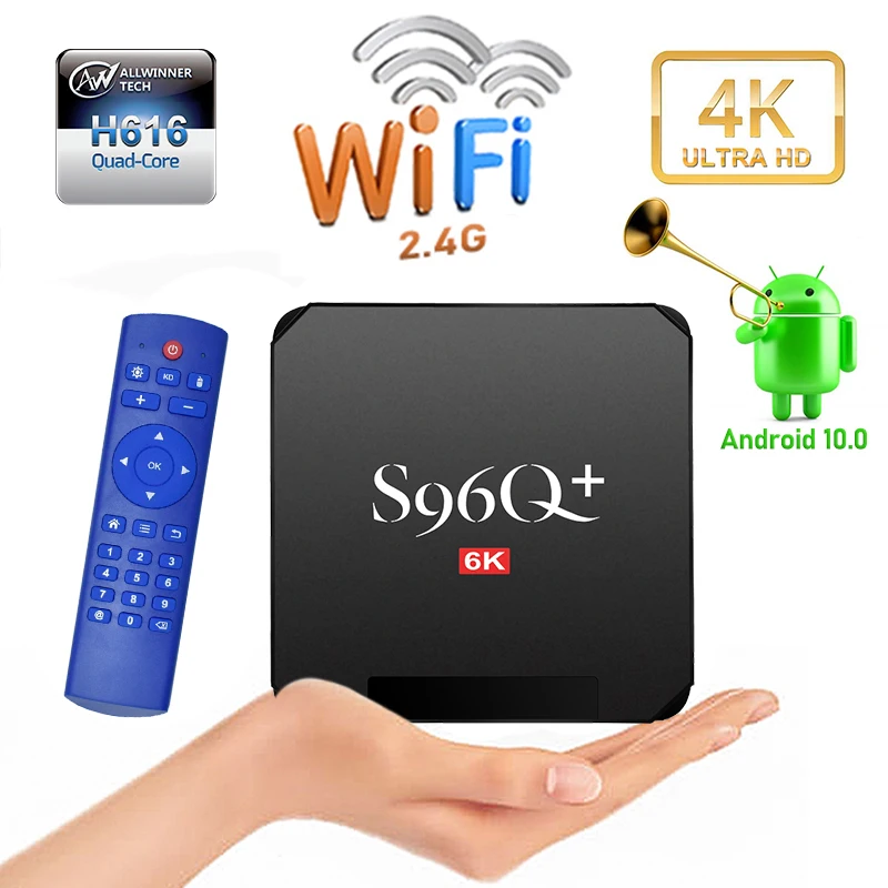 

TV Box 4k HD Android 6K HDR Black Color S96Q plus H616 4GB DDR3 32GB EMMC Smart TVBOX ANDROID 10 SET TOP BOX